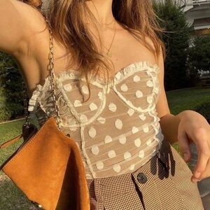 Majorelle Wyn Bodysuit in White Polka Dot Strapless Bustier Corset